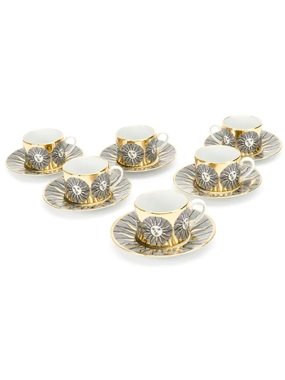 Fornasetti Set Of 6 Sole Tea Cups In Gold