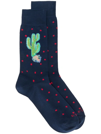 Etro Cactus Knit Socks In Blue