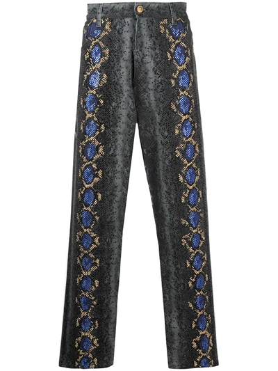 Versace Snake-print Straight-leg Jeans In Grey