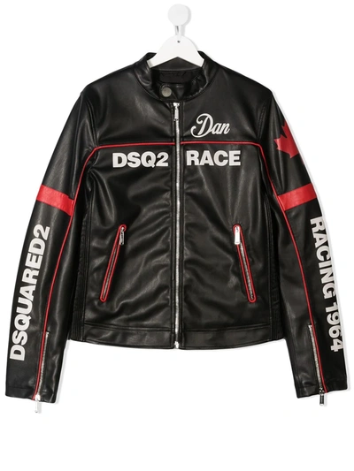 DSQUARED2 LOGO-PRINT MOTO JACKET