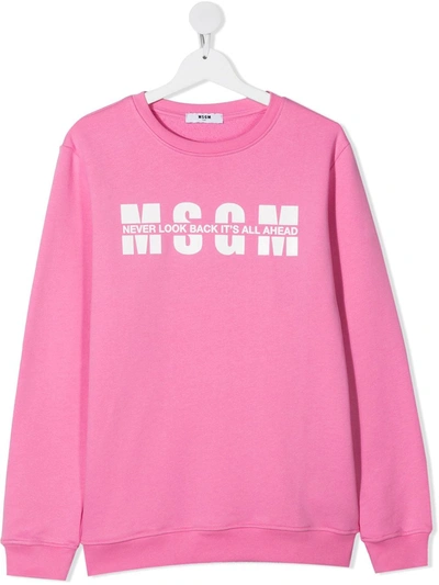Msgm Teen Logo-chest Cotton Sweatshirt In Pink
