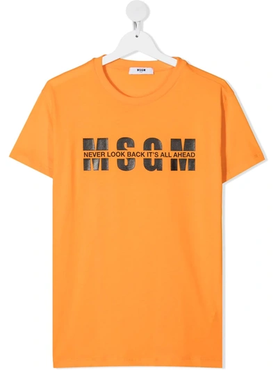 Msgm Teen Logo-print Cotton T-shirt In Orange
