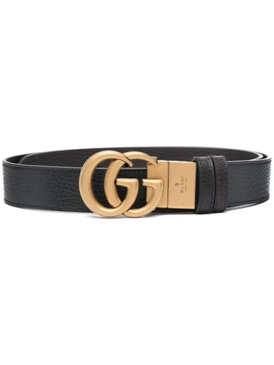 Gucci Double G Buckle Leather Belt In Black