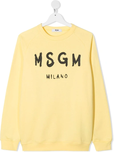 Msgm Teen Logo-print Cotton Sweatshirt In Yellow
