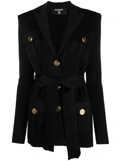 Balmain Women's Belted Compact-knit Blazer Jacket In Black