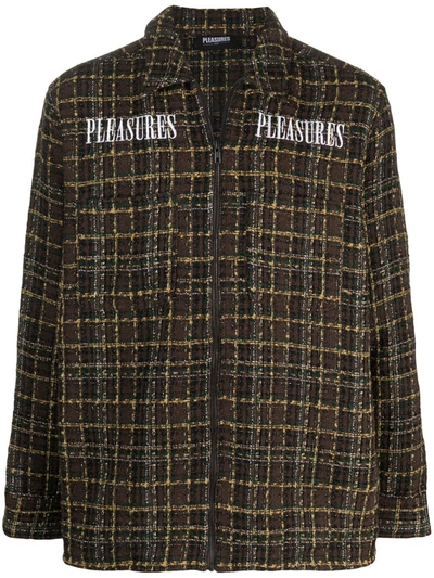 Pleasures Embroidered Logo Shirt Jacket In Brown