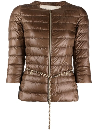 Herno Chain Belt Padded Jacket In Brown