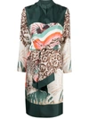 Ferragamo Printed Silk Twill Midi Dress In Green