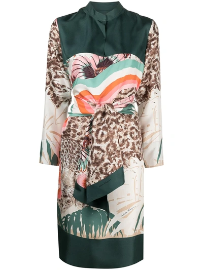 Ferragamo Printed Silk Twill Midi Dress In Multicolor