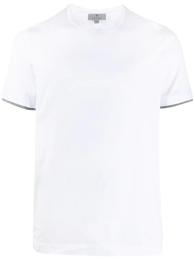 Canali Short-sleeved Round-necked T-shirt White Cotton Man In Neutrals