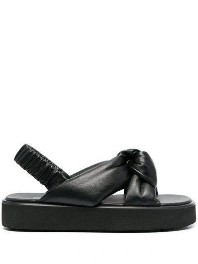 Miu Miu Padded Leather Flatform Slingback Sandals In Black