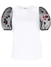 RED VALENTINO LACE PUFF SLEEVE T-SHIRT