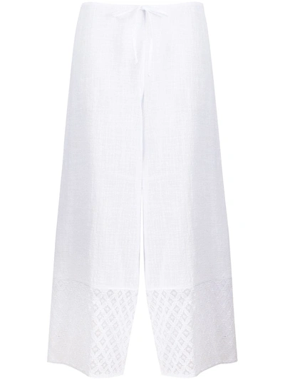 La Perla White Cotton Broderie Anglaise Trim Cropped Trousers