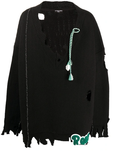 Raf Simons Distressed Wool-knit Jumper In Black