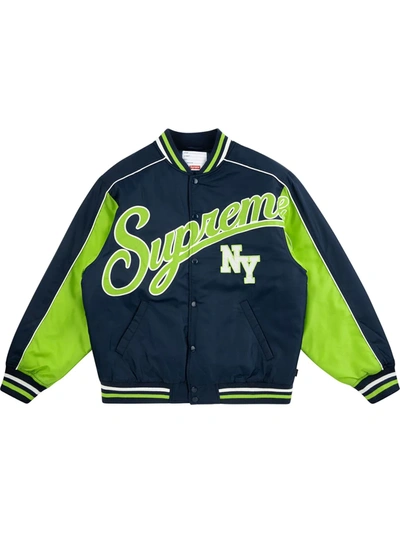 Supreme Contrast Script Varsity Jacket In Blue | ModeSens