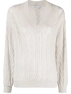 AGNONA V-NECK CABLE-KNIT JUMPER