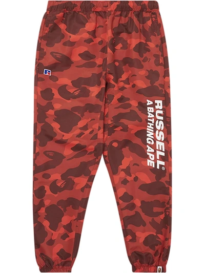 A Bathing Ape X Russell Colour Camo Track Trousers In Red