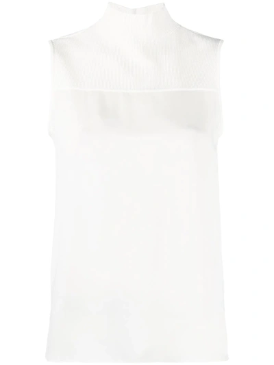 Theory Ribbed Panel Sleeveless Blouse In White