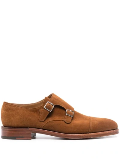 John Lobb Men's  Brown Suede Monk Strap Shoes