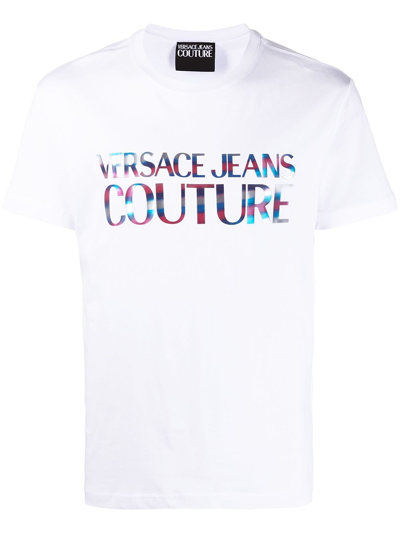 Versace Jeans Couture Men's Multicolor Logo Crewneck T-shirt In White