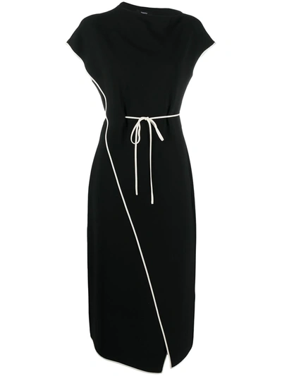 Theory Contrasting Trim Asymmetric Midi Dress In Black