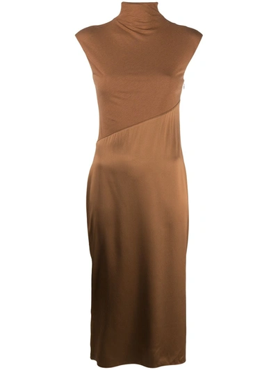 Theory Panelled High-neck Midi Dress In Brown