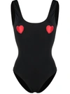 Natasha Zinko Heart-appliqué Swimsuit In Black