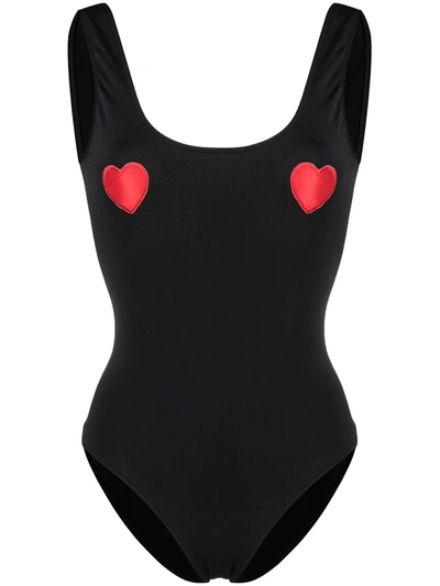 Natasha Zinko Heart-appliqué Swimsuit In Black