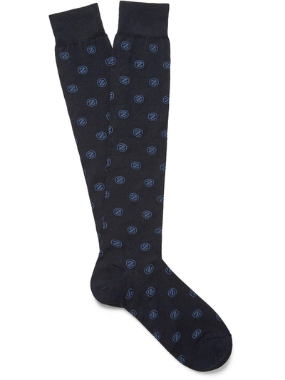 Ermenegildo Zegna Intarsia-knit Logo Socks In Blue