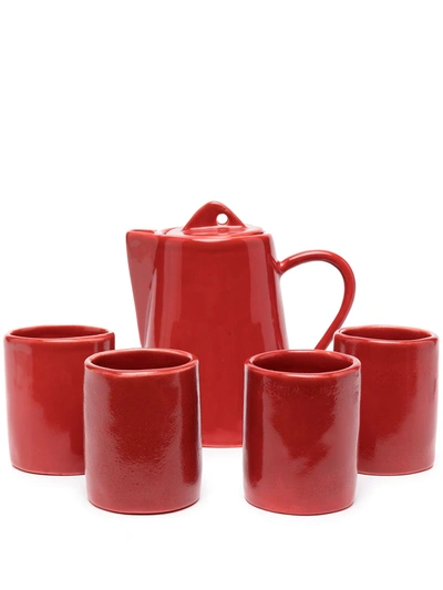 Off-white Cny Ceramic Tea Set In Red