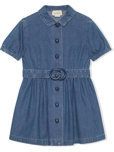 Gucci Kids' Interlocking G Short Denim Dress In Blue