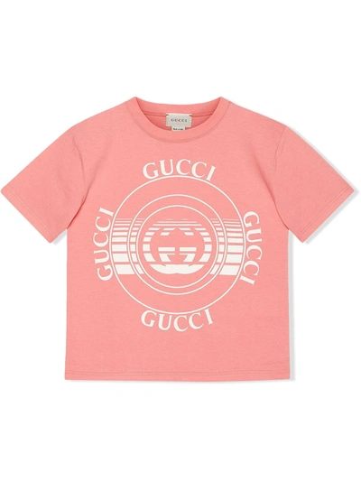 Gucci Kids' Logo印花棉质平纹针织t恤 In Pink