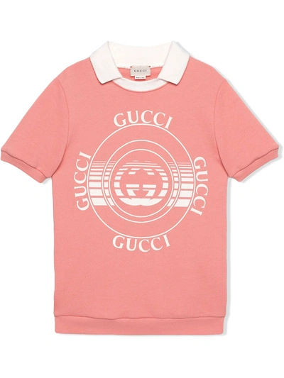 Gucci Kids' Logo-print Cotton Sweatshirt Dress 6-10 Years In Pink
