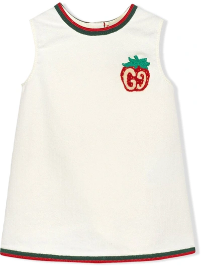 Gucci Kids'  Strawberry 连衣裙 In Bianco