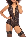 Oh La La Cheri Maxine Galloon Lace Open-back Garter Teddy In Black