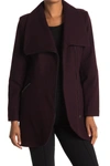 French Connection Tulip Hem Asymmetrical Hem Wool Blend Coat In Wine