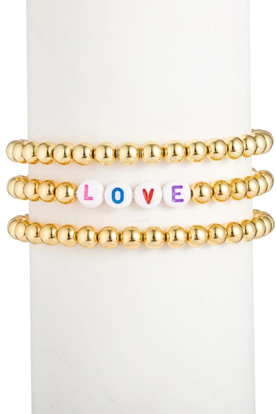 Eye Candy Los Angeles Love Titanium Beaded Bracelet Set In Gold