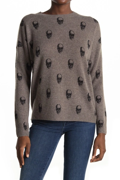 Skull Cashmere Cara Jack Skull Print Cashmere Sweater In Porcupine W/blk Skull