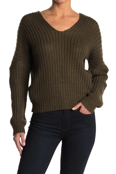 Poof V-neck Knit Sweater In Olive Drab
