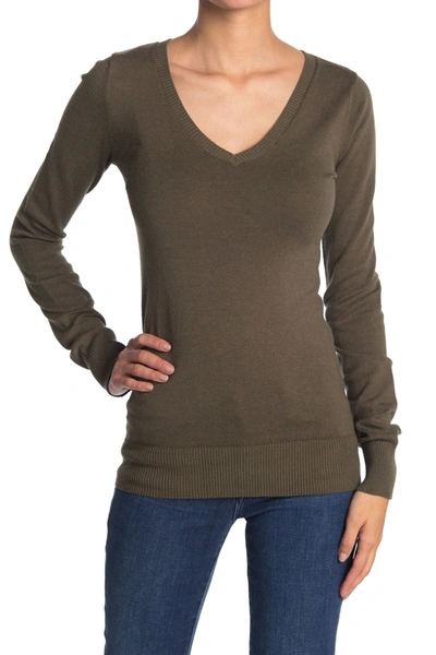 Abound Solid V-neck Pullover Sweater In Olive Night