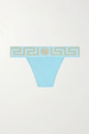 VERSACE GRECA JACQUARD-TRIMMED STRETCH-COTTON JERSEY THONG