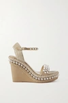CHRISTIAN LOUBOUTIN LATA 110 SPIKED LEATHER ESPADRILLE WEDGE SANDALS