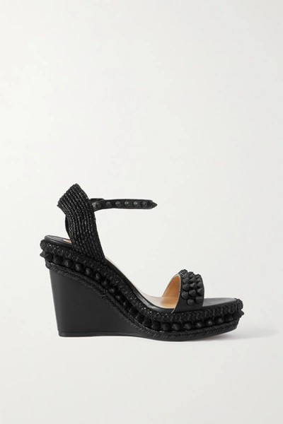 Christian Louboutin Lata 110 Spiked Leather Espadrille Wedge Sandals In Black