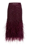 VALENTINO WOMEN'S SEQUINED FEATHER-EMBELLISHED SHELL MIDI SKIRT