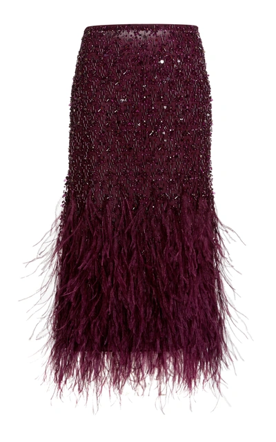 Valentino Women's Sequined Feather-embellished Shell Midi Skirt In Purple