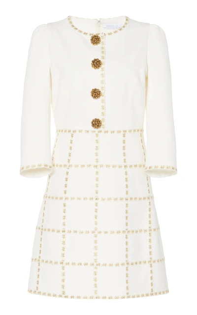 Andrew Gn Button-embellished Check-detailed Crepe Mini Dress In Off White