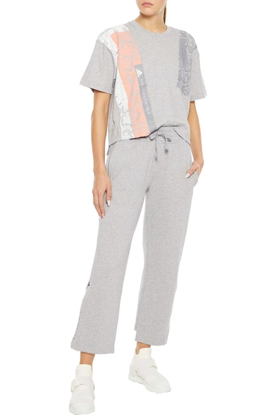 Adidas By Stella Mccartney Essentials Printed French Cotton-terry Track Pants In Gray