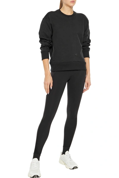 Adidas By Stella Mccartney Essentials Embroidered French Cotton-terry Sweatshirt In Black