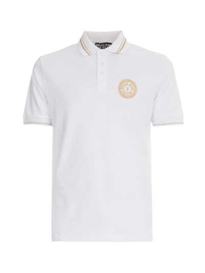 Versace Jeans Couture Logo-print Short-sleeved Polo Shirt In White