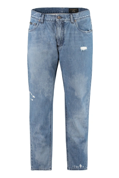 Dolce & Gabbana Loose Jeans With Mud-effect Detailing In Blue